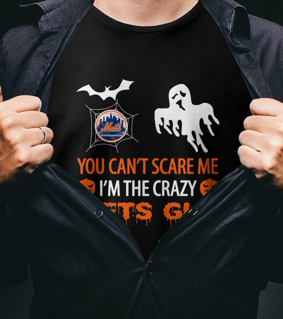 You Can't Scare Me I'm The Crazy Mets Guy Halloween Ghost Pumpkin Bat T-Shirt