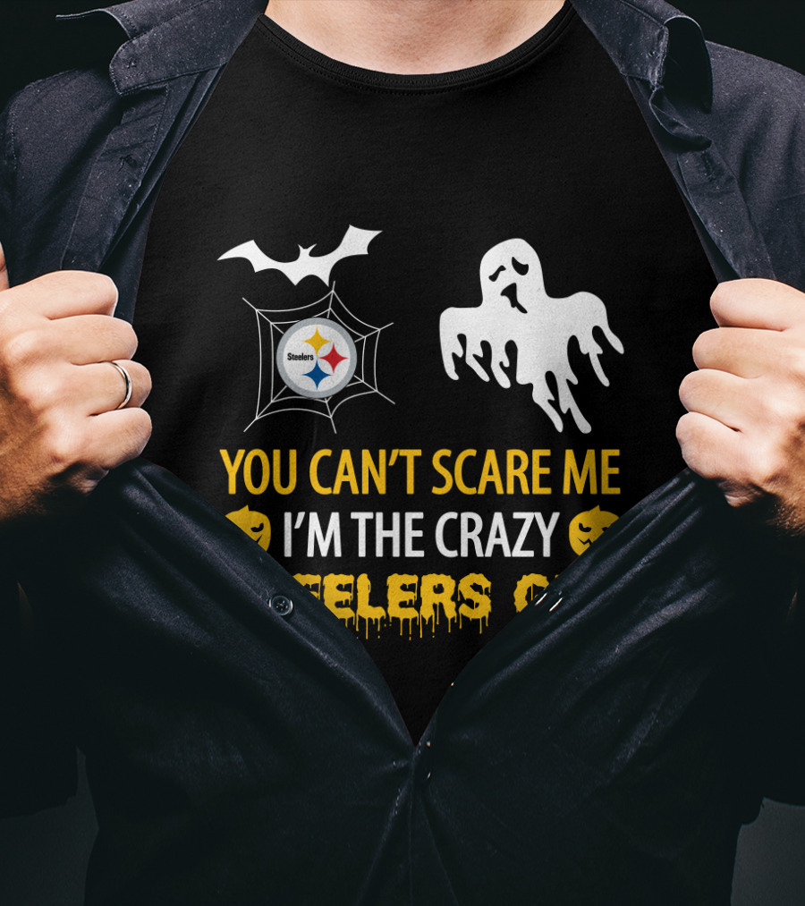 You Can’t Scare Me I’m The Crazy Steelers Guy Halloween Ghost Bat Pumpkin T-Shirt