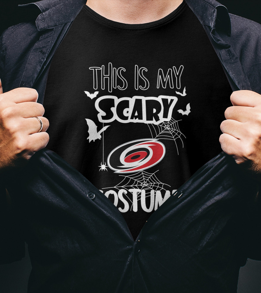 This Is My Scary Carolina Hurricanes Costume Halloween Design With Bats And Spiderwebs T-Shirt