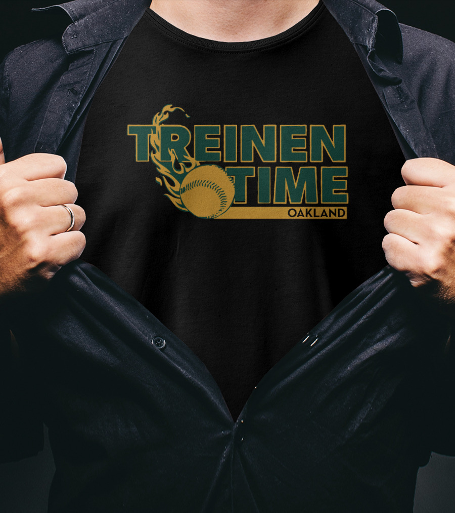 Treinen Time Oakland Baseball Flame Ball T-Shirt