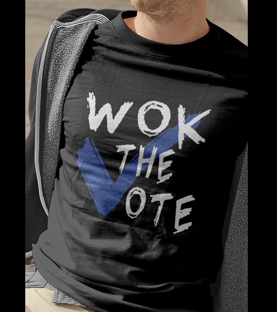Wok The Vote Funny Political Blue Checkmark Bold Text With Blue Check Shape T-Shirt