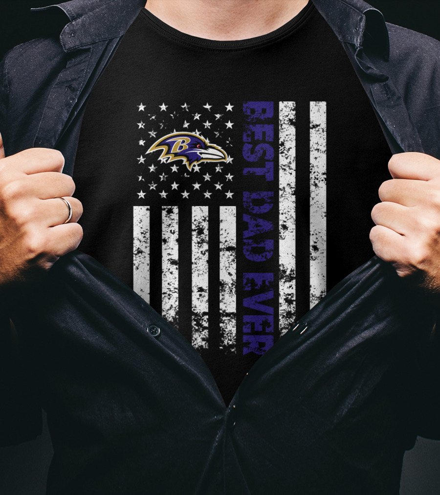 Baltimore Ravens Best Dad Ever American Flag Style T-Shirt