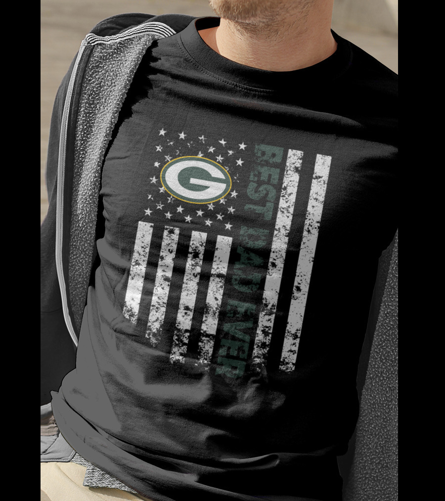 Best Dad Ever Green Bay Packers Flag Stars Stripes T-Shirt
