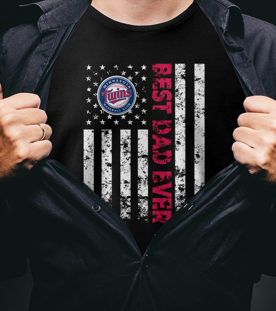 Minnesota Twins Baseball Club Best Dad Ever American Flag T-Shirt