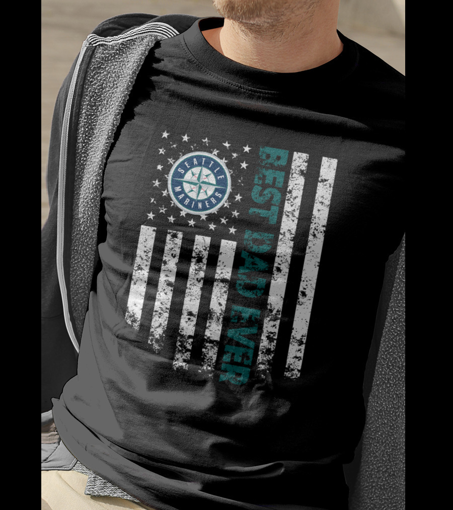 Seattle Mariners Best Dad Ever Distressed Flag T-Shirt