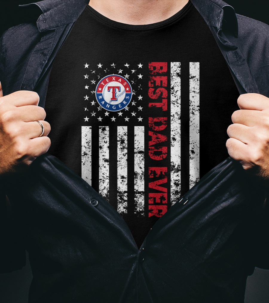 Best Texas Rangers Dad Ever American Flag T-Shirt