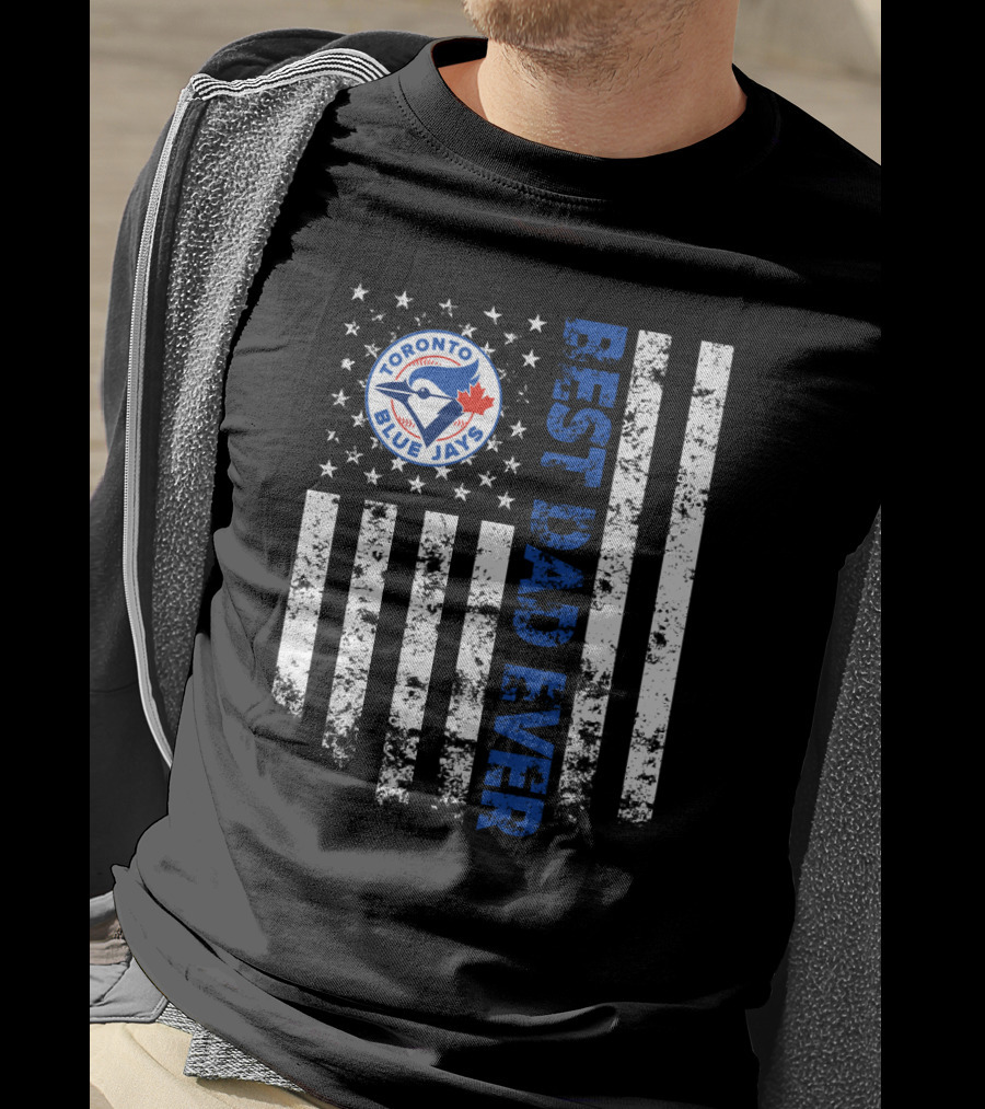 Best Dad Ever Toronto Blue Jays Logo Stripes T-Shirt