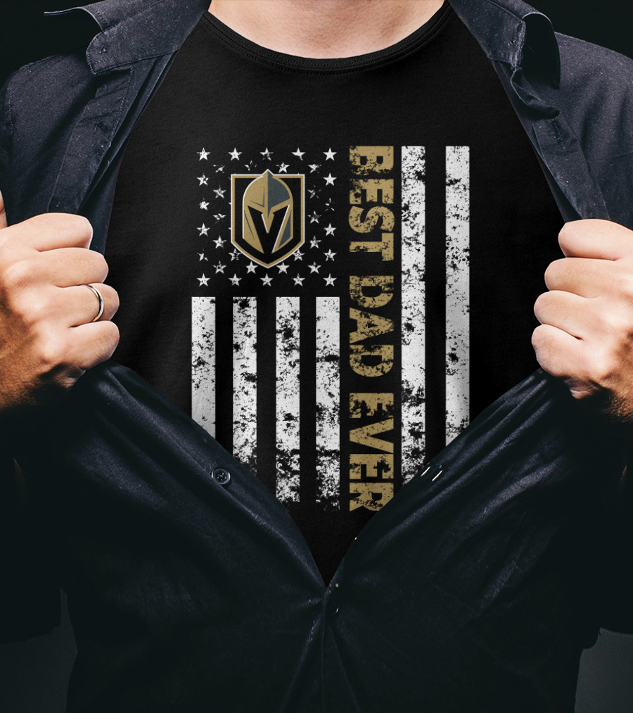 Best Vegas Golden Knights Dad Ever Best Dad Ever Usa Flag T-Shirt