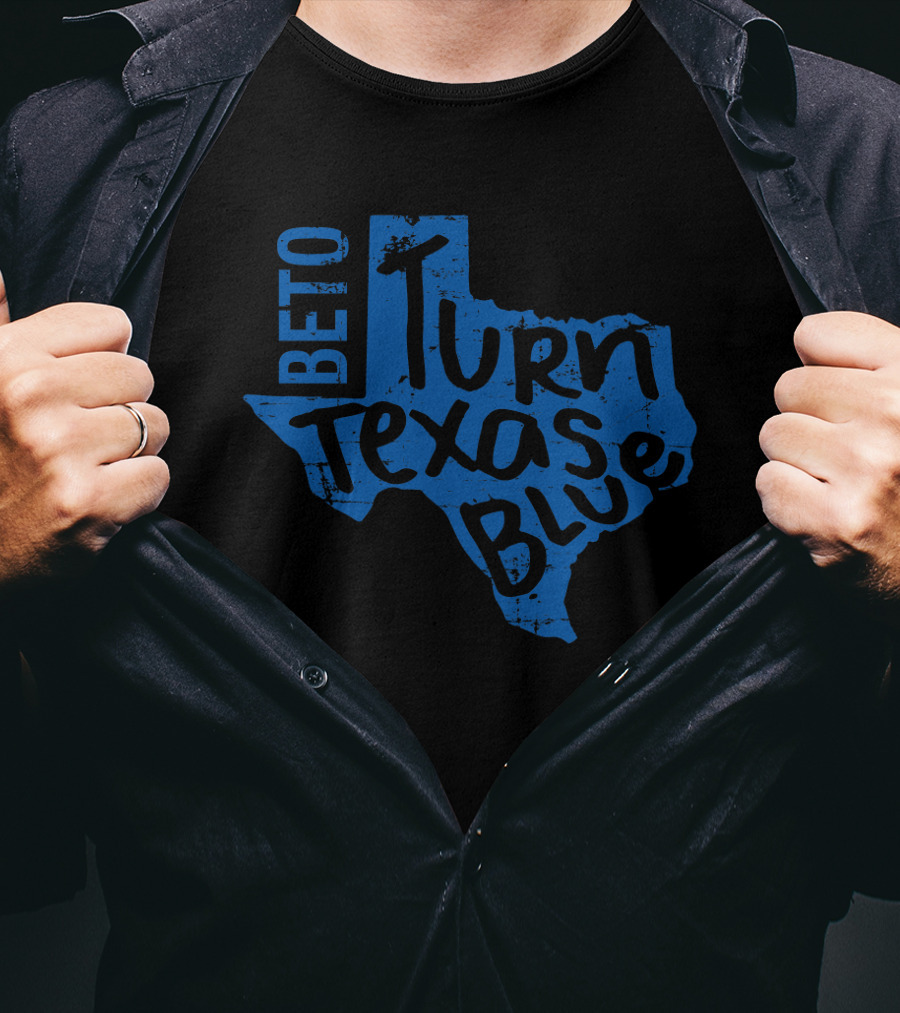 Beto Turn Texas Blue Bold Text Inside Blue Texas Outline T-Shirt