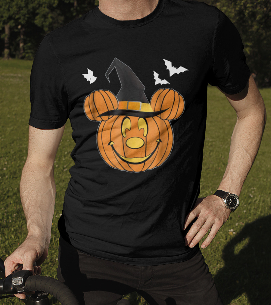 Disney Mickey Mouse Halloween Pumpkin Witch Hat And Bats T-Shirt