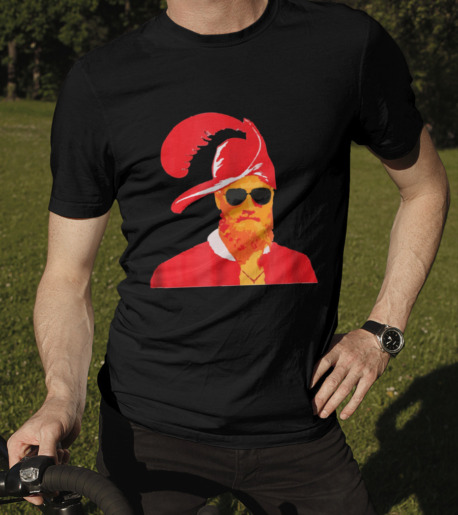 Fitzmagic Pirate Santa With Sunglasses Iconic Beard Red Feather Hat T-Shirt