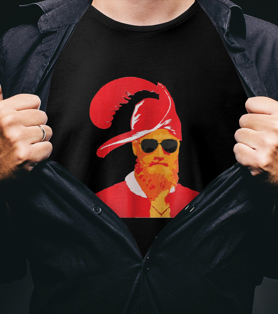 Fitzmagic Pirate Santa With Sunglasses Iconic Beard Red Feather Hat T-Shirt