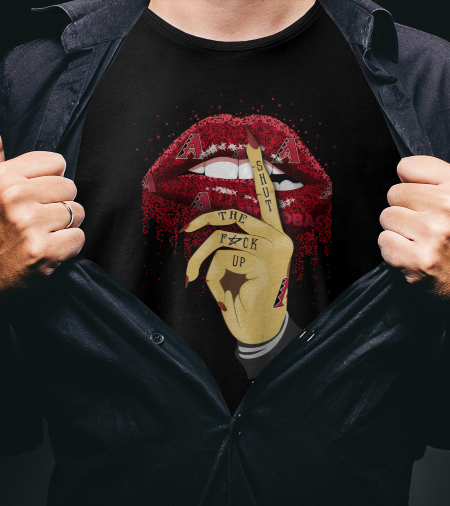 Arizona Diamondbacks Glitter Lips Shut Up Hand Gesture Fan T-Shirt