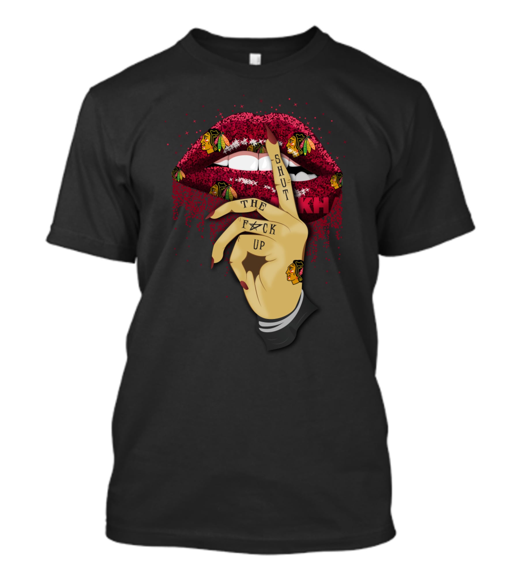 Chicago Blackhawks Fans Lip Shut Up Hand Gesture T-Shirt