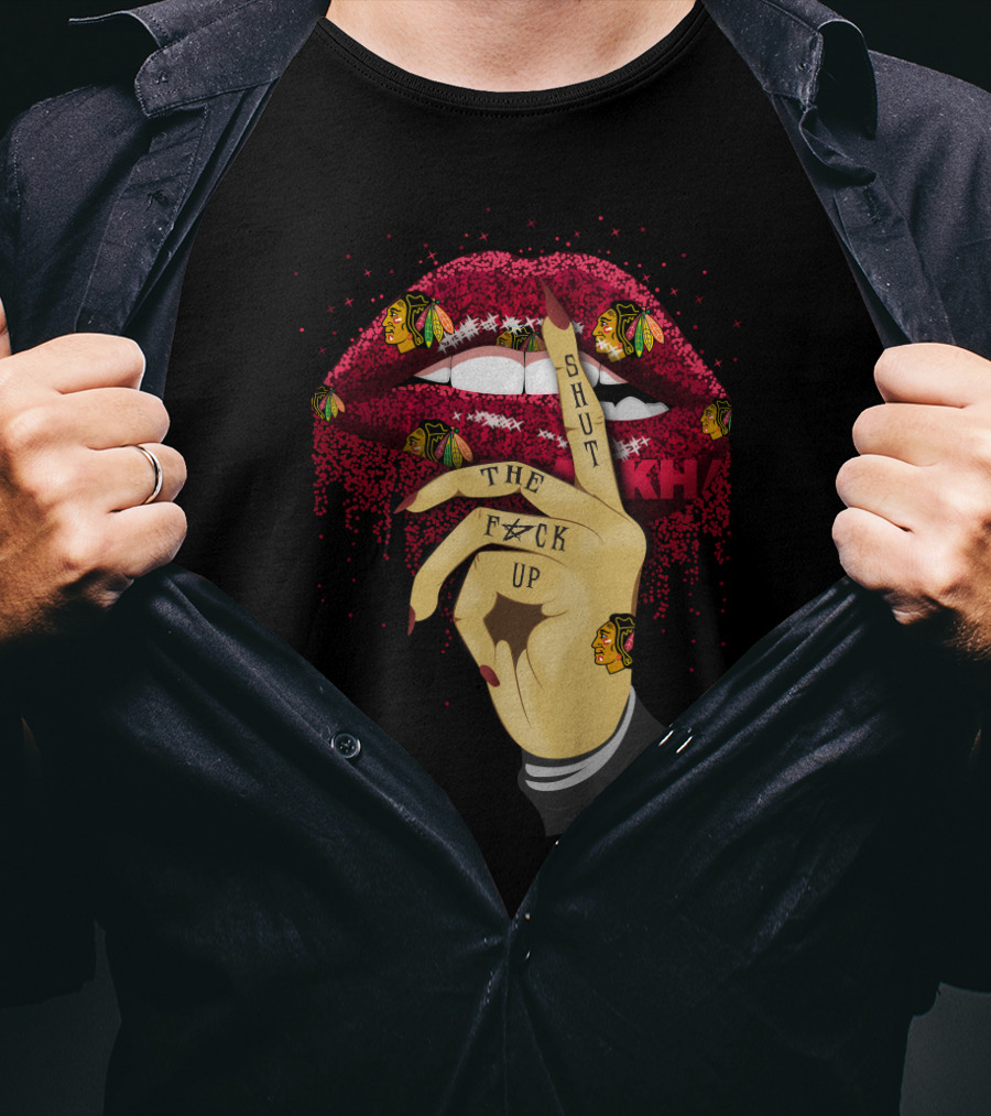 Chicago Blackhawks Fans Lip Shut Up Hand Gesture T-Shirt