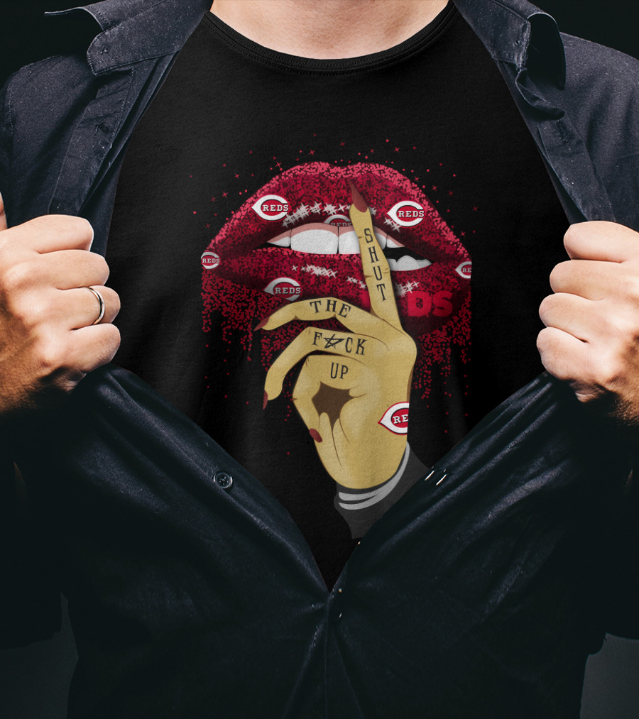 Cincinnati Reds Glitter Lip Shut Up Tattoo Fan T-Shirt