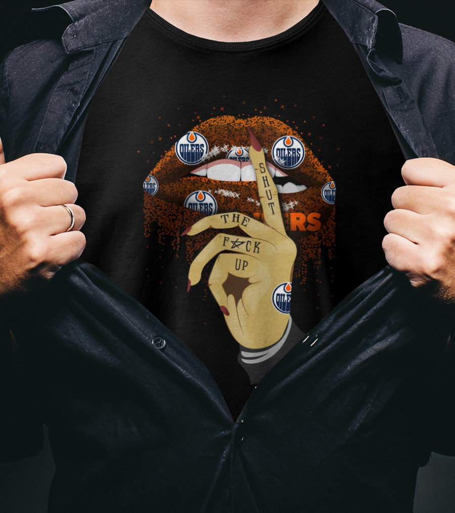 Edmonton Oilers Glitter Lip Stick Gesture T-Shirt