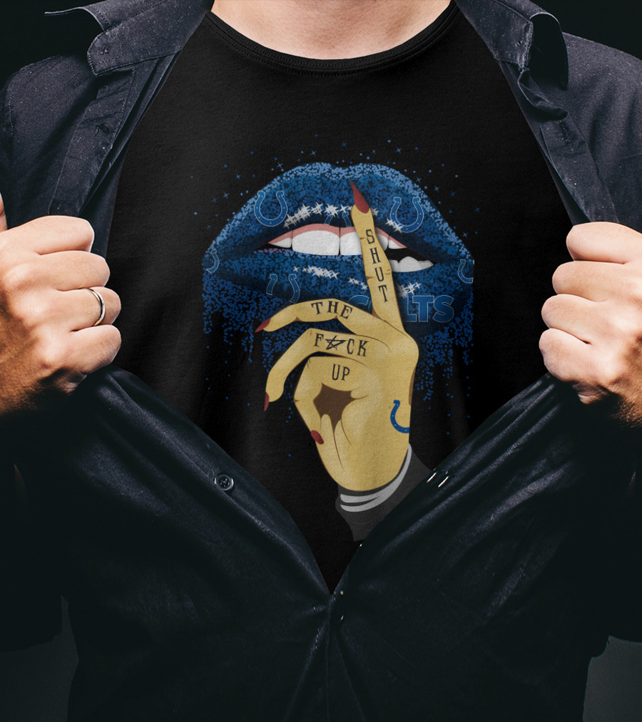 Indianapolis Colts Lips With Shut Up Finger Tattoo T-Shirt