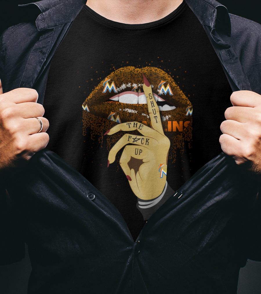 Miami Marlins Fans Glitter Lips Shut The F Up Bold Text Sports Visual T-Shirt