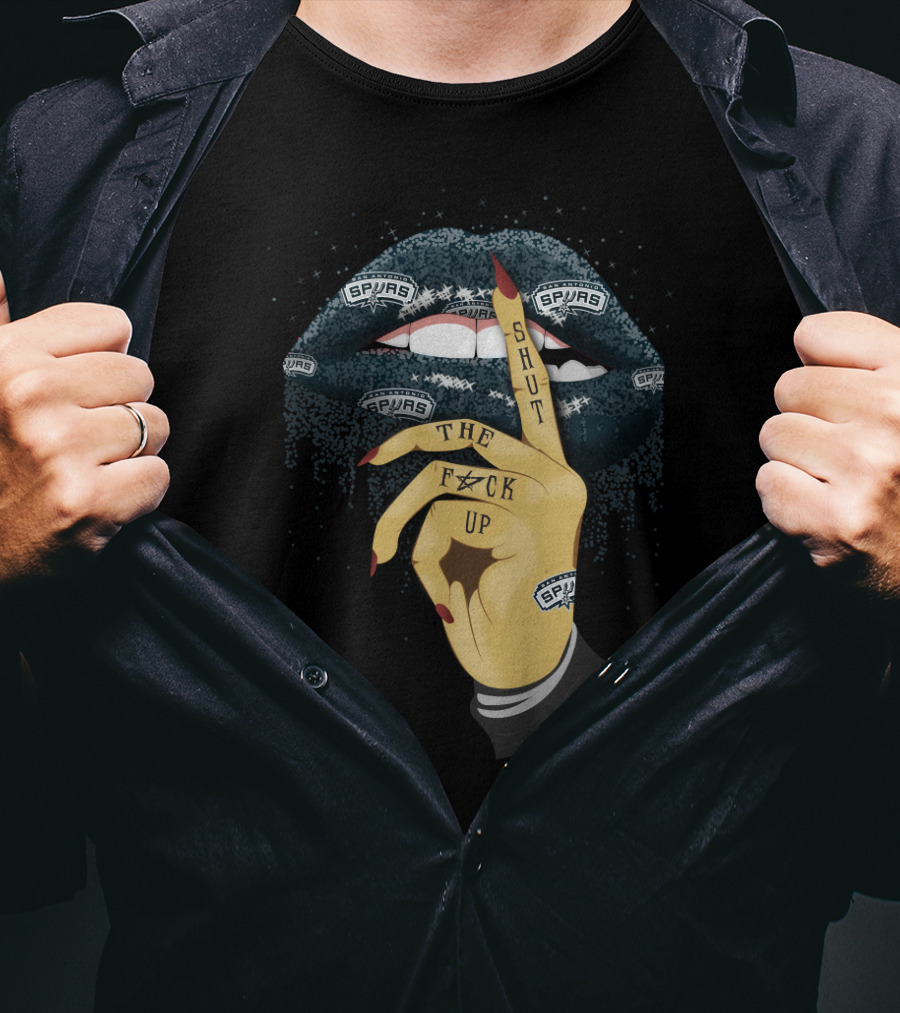 Spurs Lip With Shut Up Finger And San Antonio T-Shirt