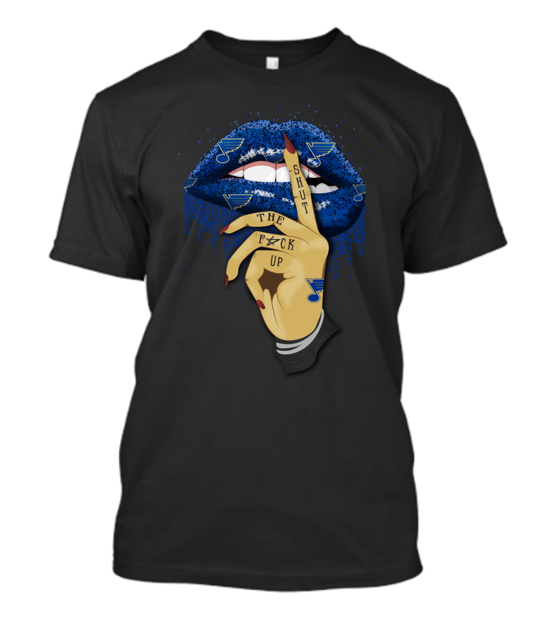 St. Louis Blues Glitter Lips With Shut Up Tattoo T-Shirt