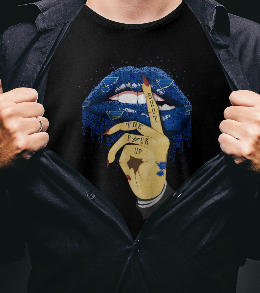 St. Louis Blues Glitter Lips With Shut Up Tattoo T-Shirt