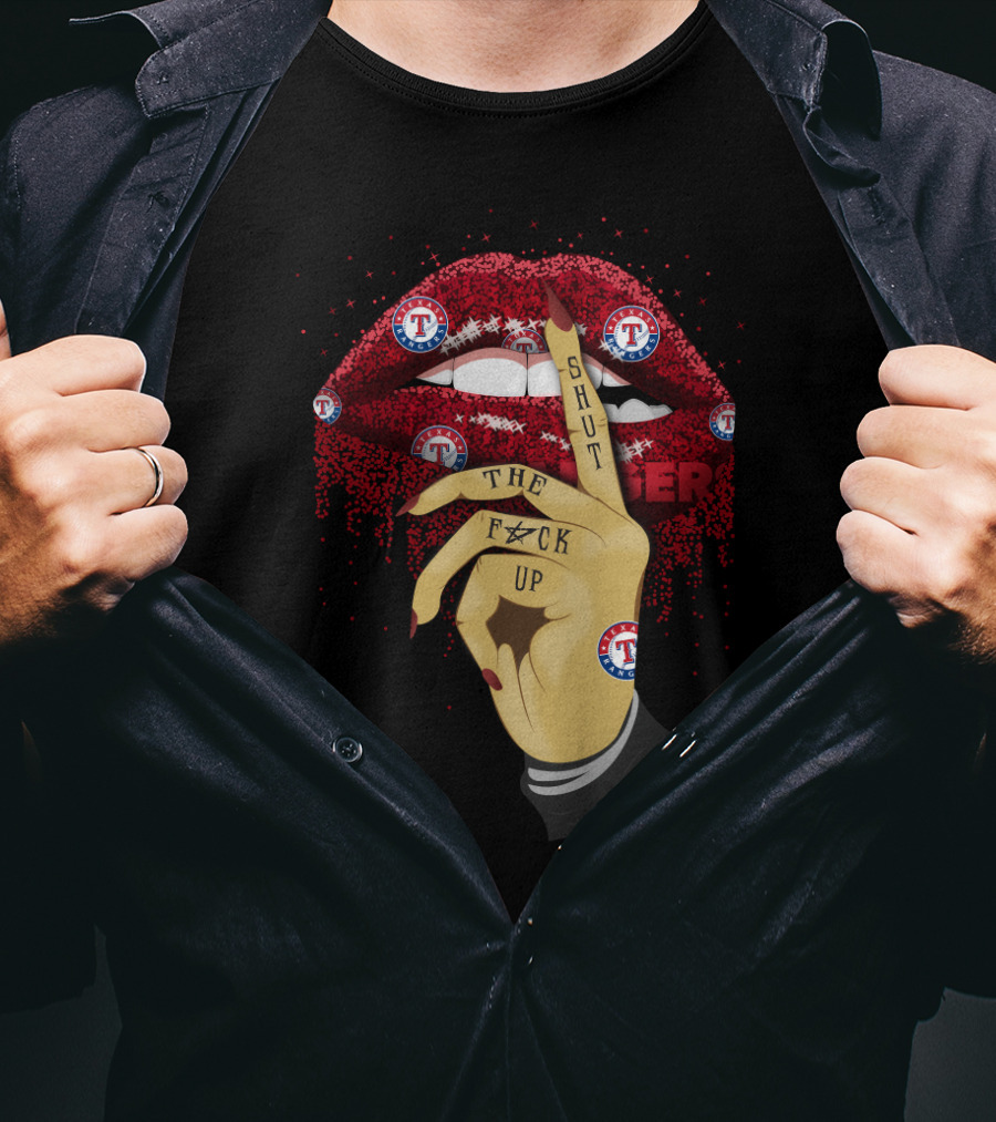 Texas Rangers Lips Shut Up Finger Gesture T-Shirt
