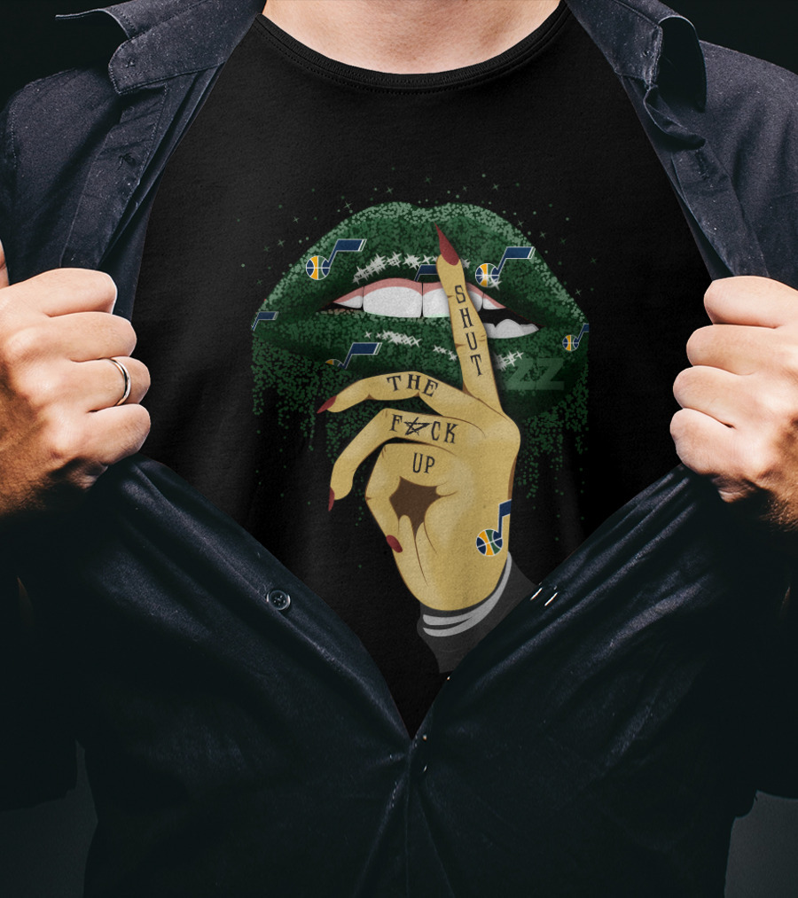 Utah Jazz Glittery Lip And Hand With Shut Up T-Shirt