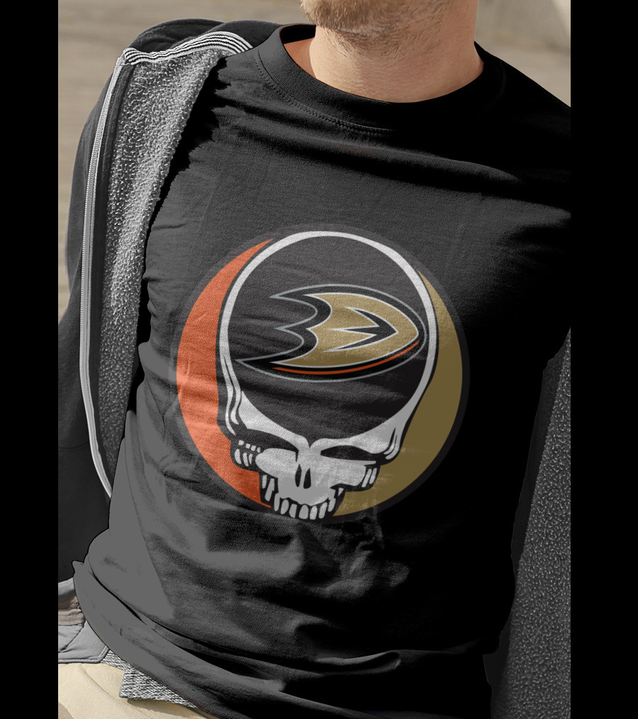 Anaheim Ducks Fans Grateful Dead Skull Logo Fusion T-Shirt