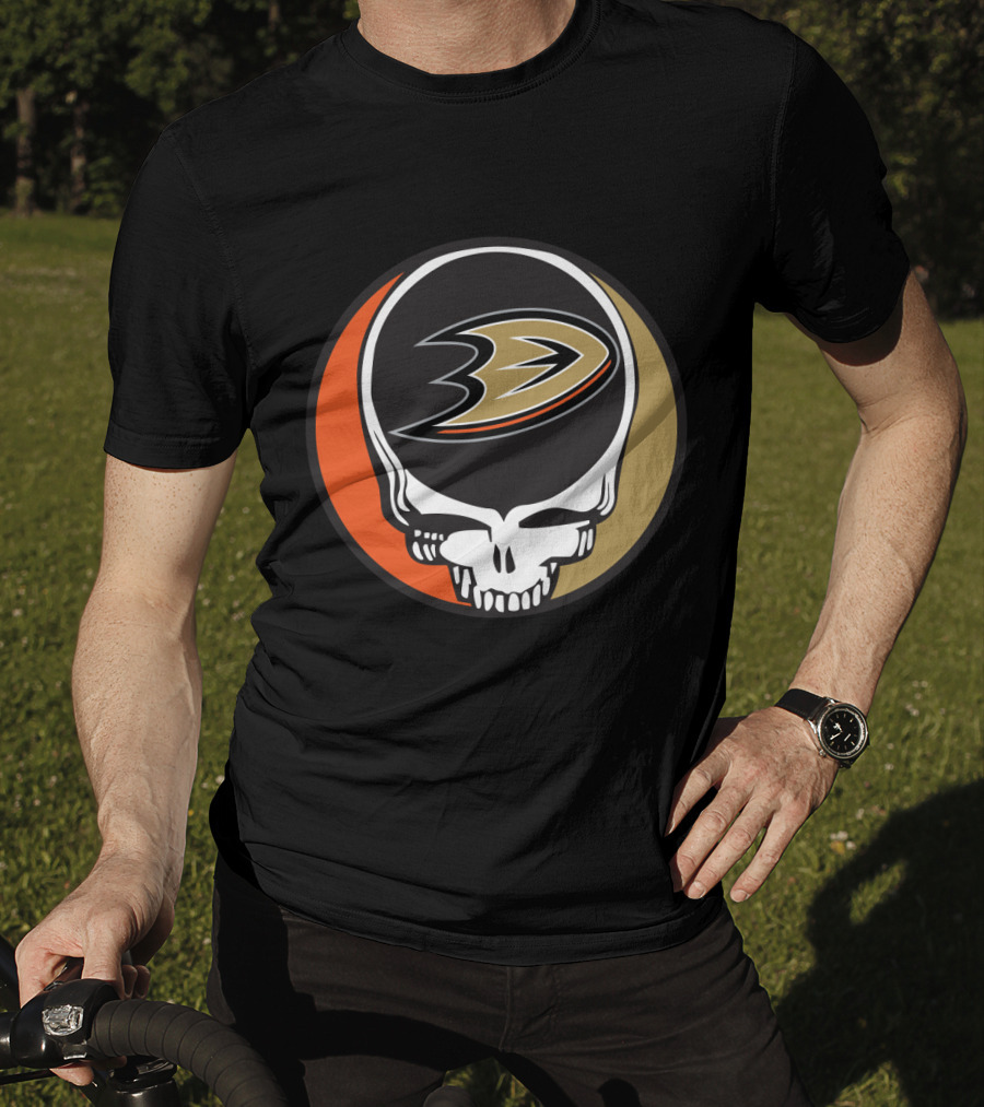 Anaheim Ducks Fans Grateful Dead Skull Logo Fusion T-Shirt