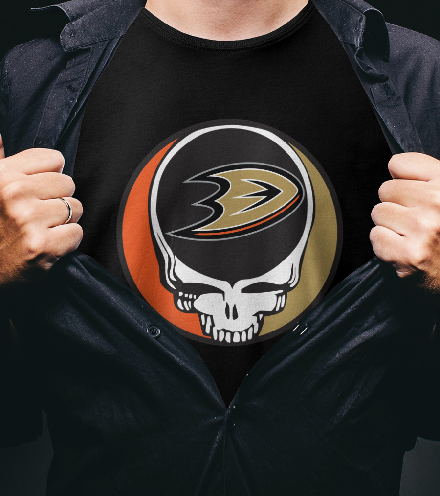 Anaheim Ducks Fans Grateful Dead Skull Logo Fusion T-Shirt