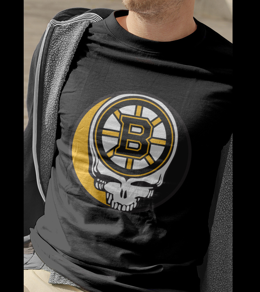 Boston Bruins And Grateful Dead Skull Logo Fusion T-Shirt