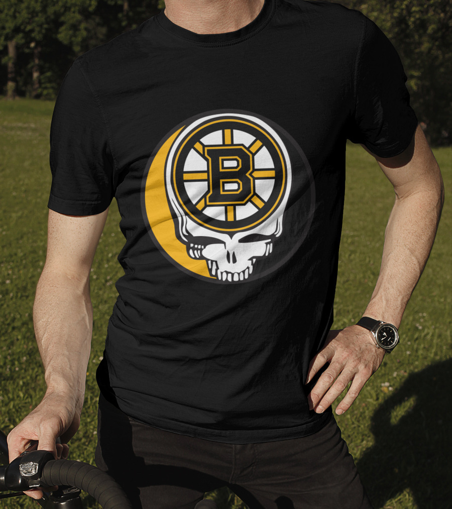 Boston Bruins And Grateful Dead Skull Logo Fusion T-Shirt
