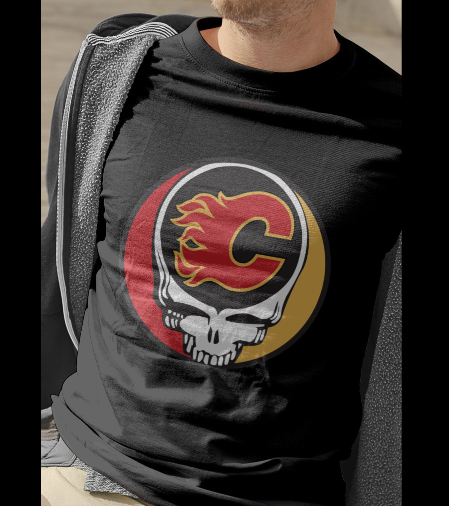 Grateful Dead Calgary Flames Fans Skull Logo Collaboration T-Shirt