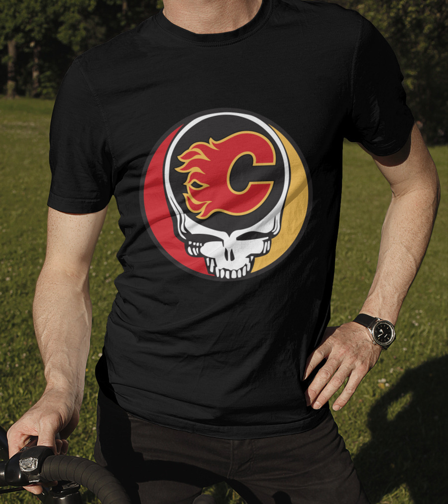 Grateful Dead Calgary Flames Fans Skull Logo Collaboration T-Shirt