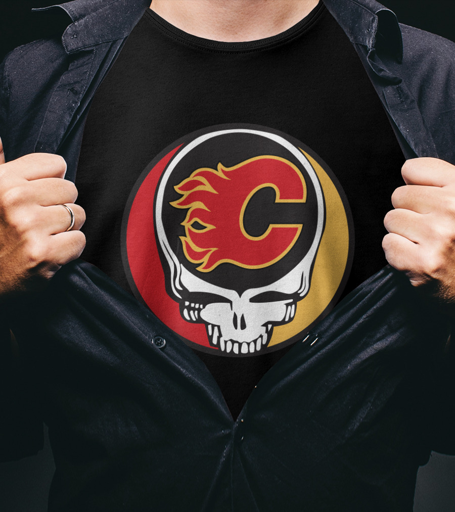 Grateful Dead Calgary Flames Fans Skull Logo Collaboration T-Shirt
