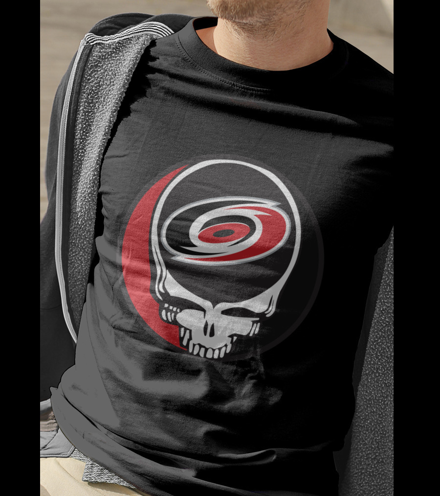 Carolina Hurricanes Fans Grateful Dead Skull Logo Fusion T-Shirt