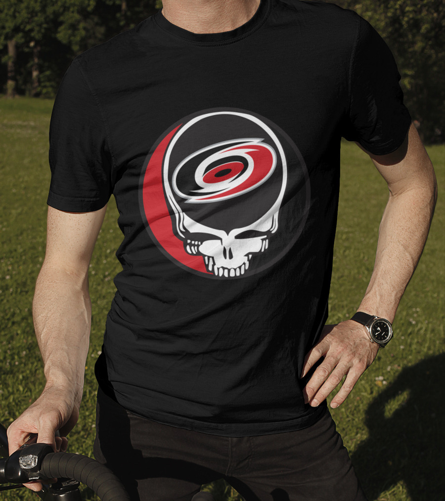 Carolina Hurricanes Fans Grateful Dead Skull Logo Fusion T-Shirt