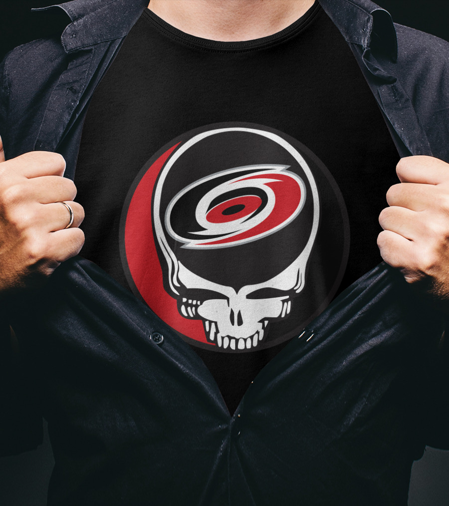 Carolina Hurricanes Fans Grateful Dead Skull Logo Fusion T-Shirt