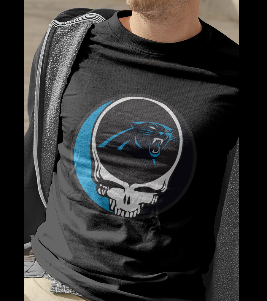 Carolina Panthers Fans Grateful Dead Skull Logo Fusion T-Shirt