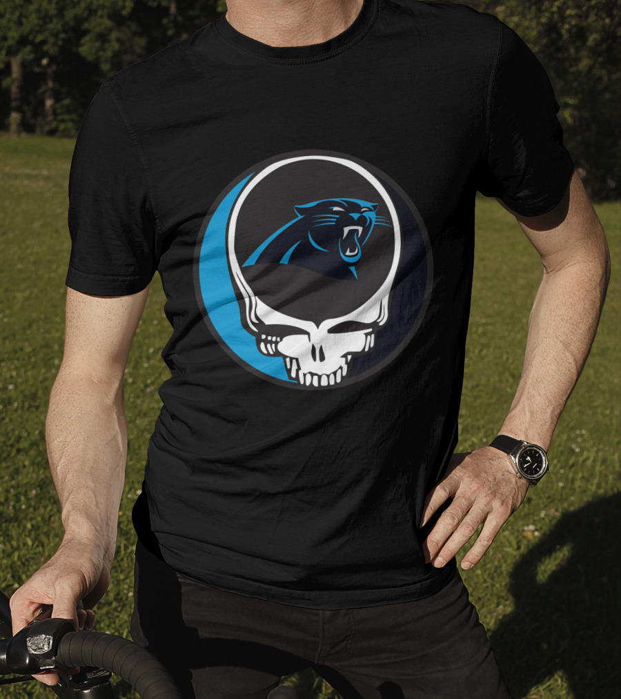 Carolina Panthers Fans Grateful Dead Skull Logo Fusion T-Shirt