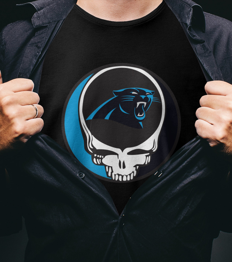 Carolina Panthers Fans Grateful Dead Skull Logo Fusion T-Shirt