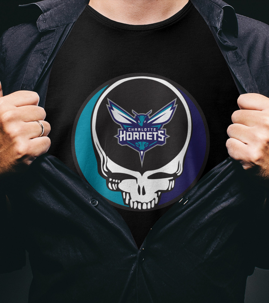 Grateful Dead Charlotte Hornets Skull Logo Combination T-Shirt
