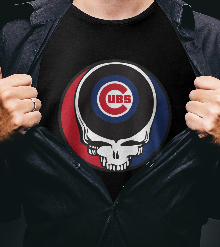 Grateful Dead Skull With Chicago Cubs Logo And Red Blue Circle T-Shirt