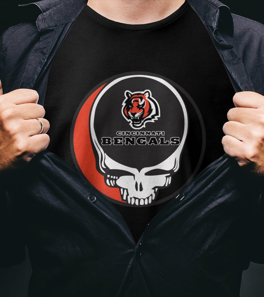 Cincinnati Bengals Grateful Dead Skull Logo Fusion T-Shirt