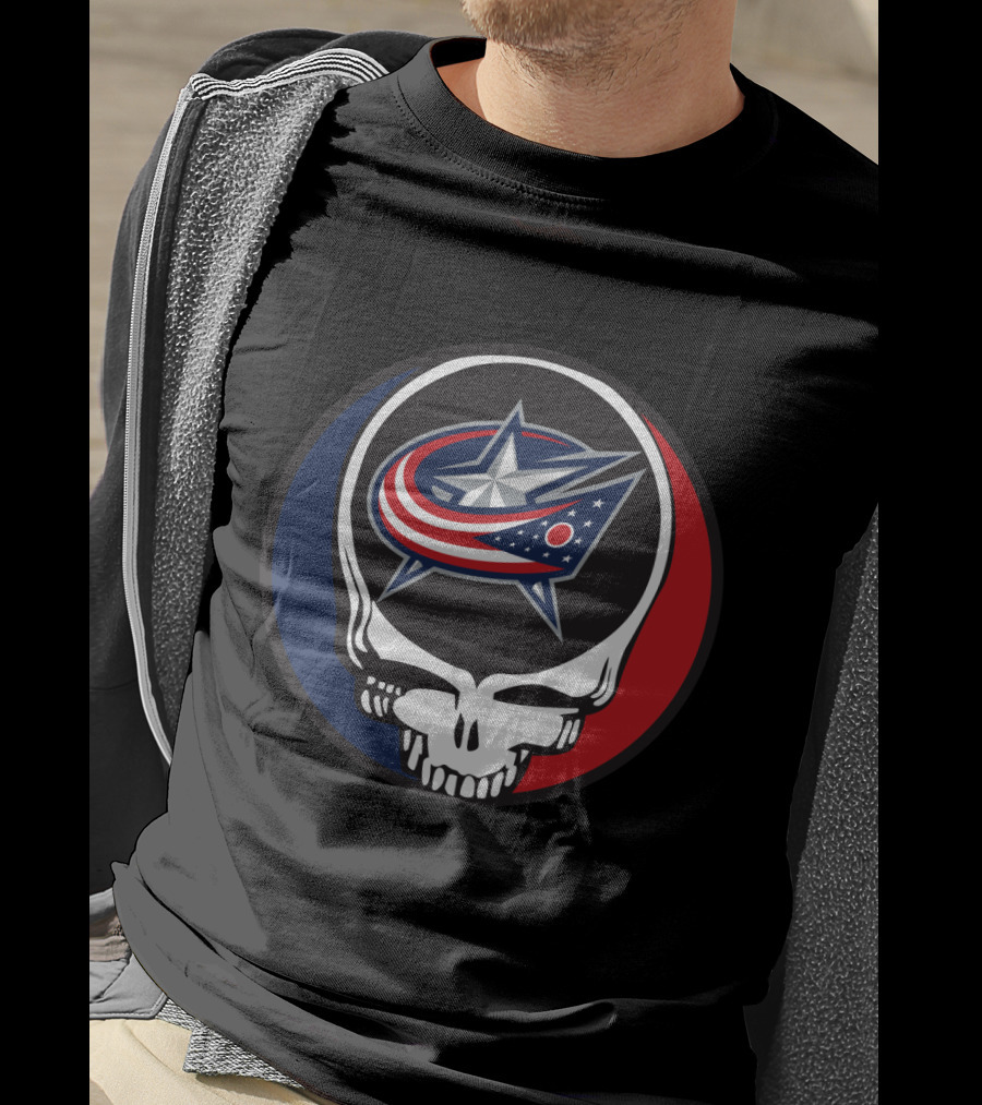 Columbus Blue Jackets And Grateful Dead Skull Logo Fusion For Fans T-Shirt