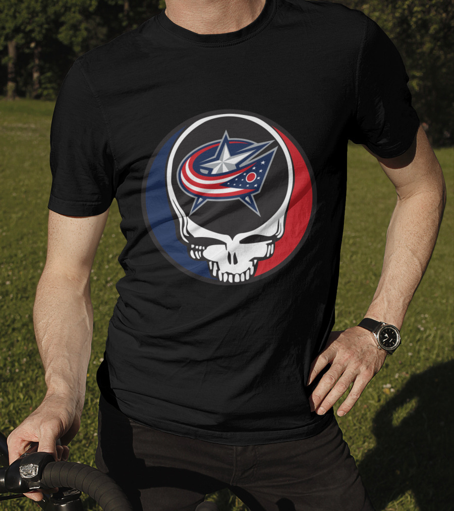 Columbus Blue Jackets And Grateful Dead Skull Logo Fusion For Fans T-Shirt