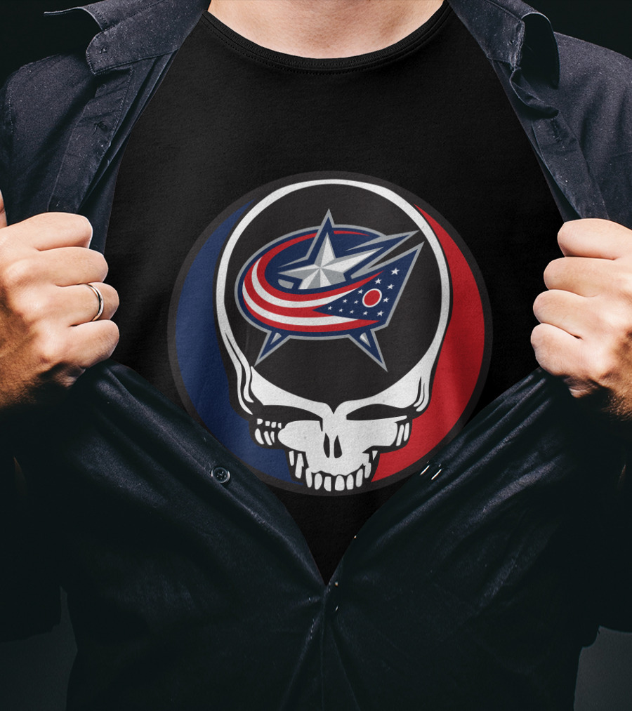 Columbus Blue Jackets And Grateful Dead Skull Logo Fusion For Fans T-Shirt