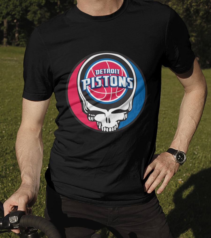 Grateful Dead Skull Design With Detroit Pistons T-Shirt