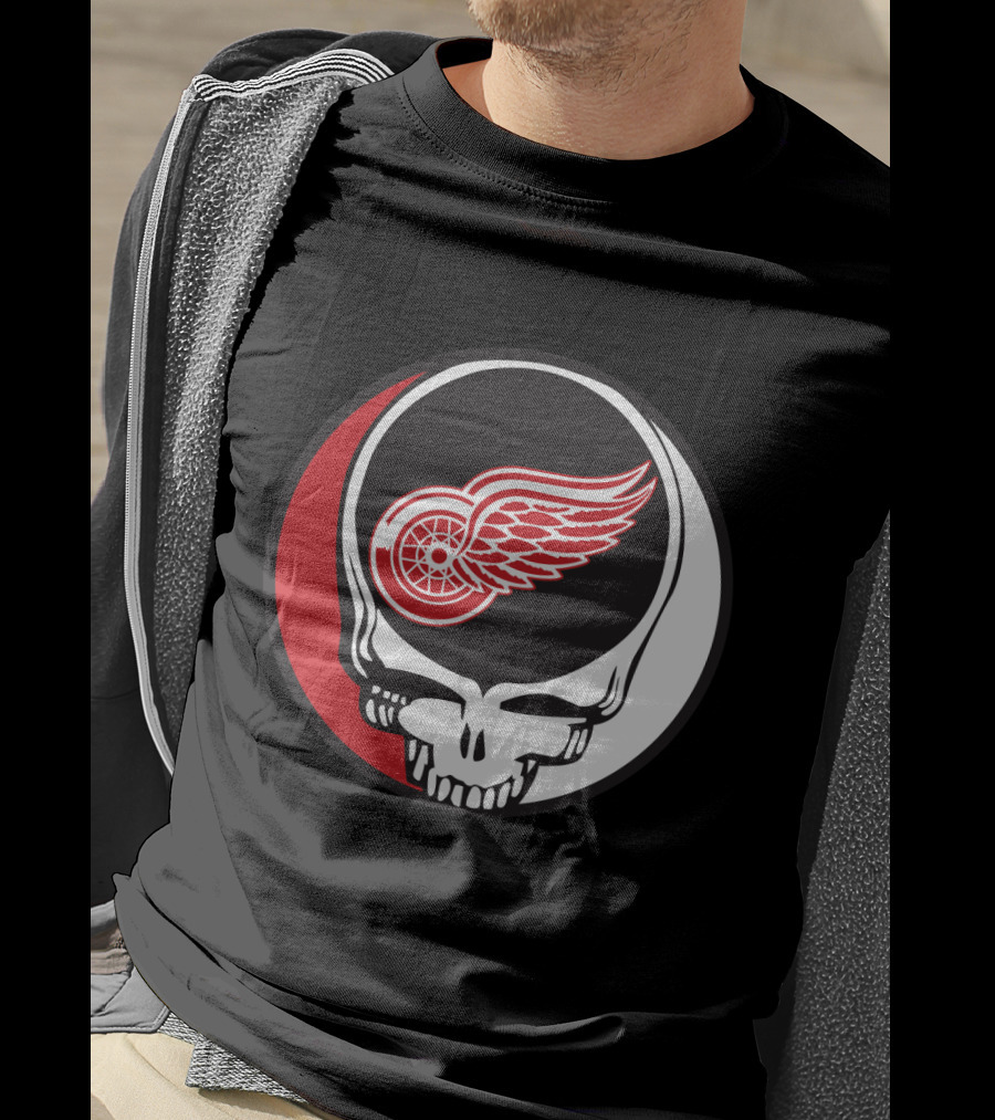 Grateful Dead Skull With Detroit Red Wings Logo For Fans T-Shirt